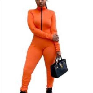 Fall Orange Zip-Up Fitness One-Piece